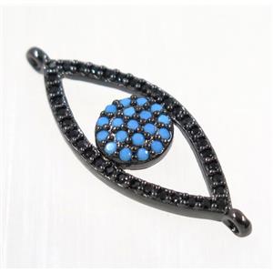 copper eye charm connector paved zircon, black plated, turq, approx 10x20mm [FDZN2071]