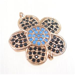 copper flower connector paved zircon, rose gold, approx 17mm dia [FDZN2073]