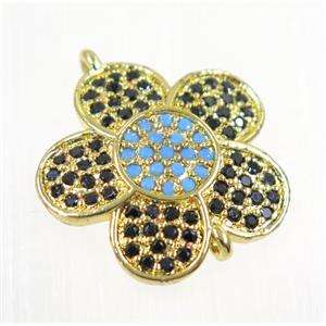 copper flower connector paved zircon, gold plated, approx 17mm dia [FDZN2075]