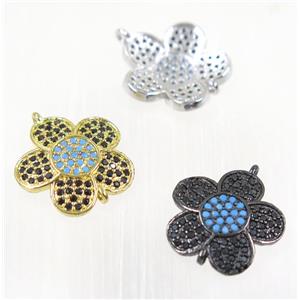 copper flower connector paved zircon, mix color, approx 17mm dia [FDZN2077]