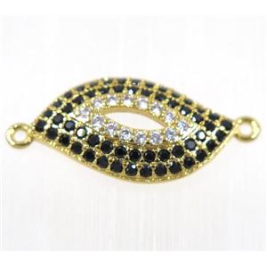 copper Lip connector paved zircon, gold plated, approx 12x20mm [FDZN2079]