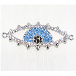 copper Evil eye connector paved zircon, platinum plated, approx 12.5x25mm [FDZN2083]