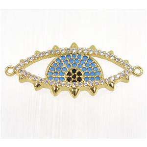 copper Evil eye connector paved zircon, gold plated, approx 12.5x25mm [FDZN2084]