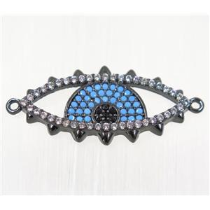 copper Evil eye connector paved zircon, black plated, approx 12.5x25mm [FDZN2085]