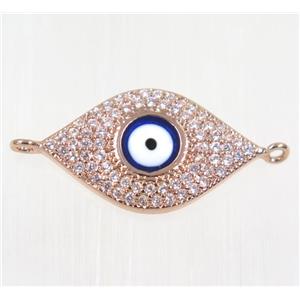 copper Evil eye connector paved zircon, rose gold, approx 13.5x22mm [FDZN2087]