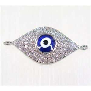 copper Evil eye connector paved zircon, platinum plated, approx 13.5x22mm [FDZN2088]