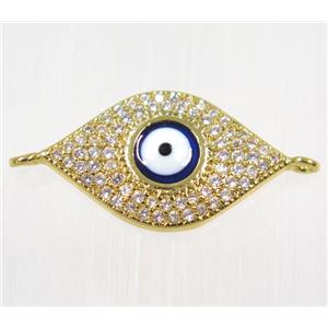 copper Evil eye connector paved zircon, gold plated, approx 13.5x22mm [FDZN2089]