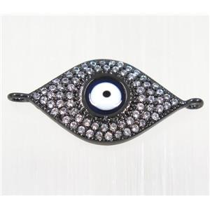 copper Evil eye connector paved zircon, black plated, approx 13.5x22mm [FDZN2090]