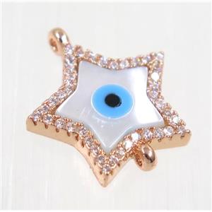 copper Star connector paved zircon with evil eye, rose gold, approx 14mm dia [FDZN2092]