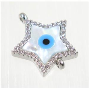 copper Star connector paved zircon with evil eye, platinum plated, approx 14mm dia [FDZN2093]