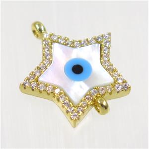 copper Star connector paved zircon with evil eye, gold plated, approx 14mm dia [FDZN2094]