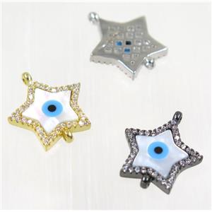 copper Star connector paved zircon with evil eye, mix color, approx 14mm dia [FDZN2096]
