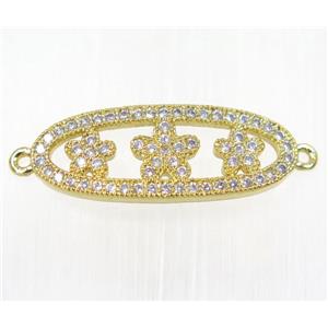 copper oval connector paved zircon with flower, gold plated, approx 10x25mm [FDZN2104]
