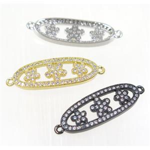 copper oval connector paved zircon with flower, mix color, approx 10x25mm [FDZN2106]
