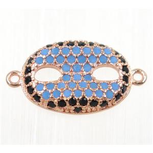 copper Eye Protection connector paved zircon, rose gold, turq, approx 13x18mm [FDZN2107]