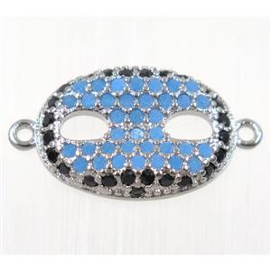copper Eye Protection connector paved zircon, platinum plated, turq, approx 13x18mm [FDZN2108]