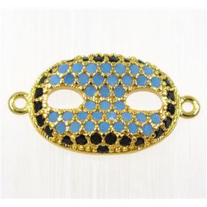 copper Eye Protection connector paved zircon, gold plated, turq, approx 13x18mm [FDZN2109]