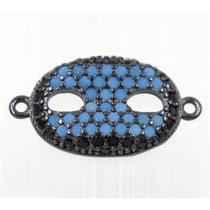 copper Eye Protection connector paved zircon, black plated, turq, approx 13x18mm [FDZN2110]