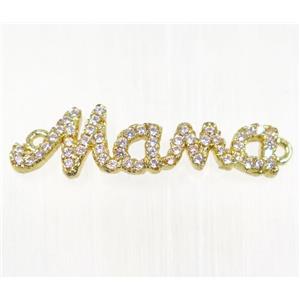 copper Mama connector paved zircon, gold plated, approx 5x25mm [FDZN2119]