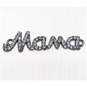 copper Mama connector paved zircon, black plated, approx 5x25mm [FDZN2120]