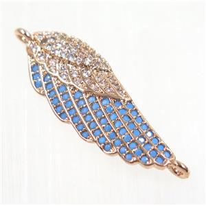 copper Wing connector paved zircon, rose gold, turq, approx 10x25mm [FDZN2122]