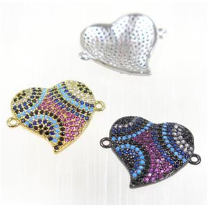 copper Heart connector paved zircon, mix color, multi-color, approx 19mm [FDZN2131]