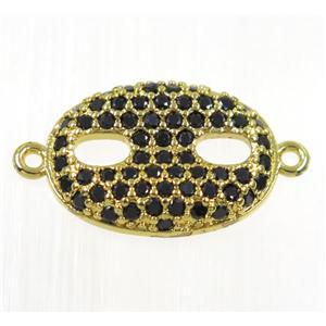 copper eye protection connector paved black zircon, gold plated, approx 13x18mm [FDZN2134]