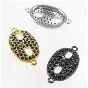 copper eye protection connector paved black zircon, mix color, approx 13x18mm [FDZN2136]