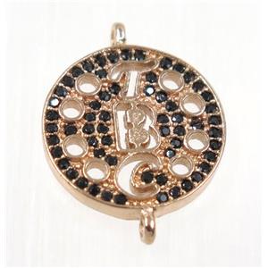 copper connector paved zircon, rose gold, approx 15mm dia [FDZN2137]