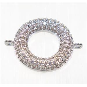 copper Donut connector paved zircon, platinum plated, approx 16mm dia [FDZN2143]