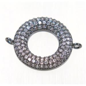 copper Donut connector paved zircon, black plated, approx 16mm dia [FDZN2145]