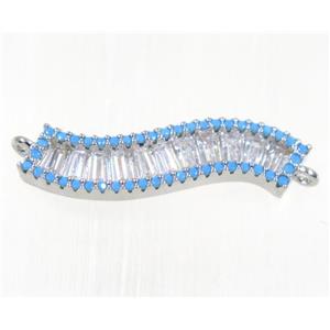 copper S connector paved zircon, platinum plated, approx 6x25mm [FDZN2161]