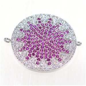 copper sunflower connector paved hotpink zircon, platinum plated, approx 25mm dia [FDZN2165]