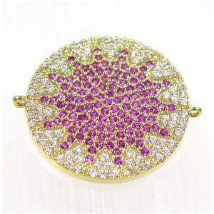 copper sunflower connector paved hotpink zircon, gold plated, approx 25mm dia [FDZN2166]