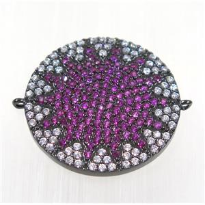 copper sunflower connector paved hotpink zircon, black plated, approx 25mm dia [FDZN2167]