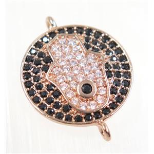 copper Hamsahand connector paved zircon, rose gold, approx 18mm dia [FDZN2173]