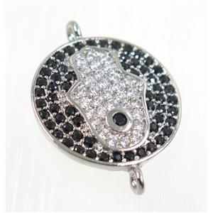copper Hamsahand connector paved zircon, platinum plated, approx 18mm dia [FDZN2174]