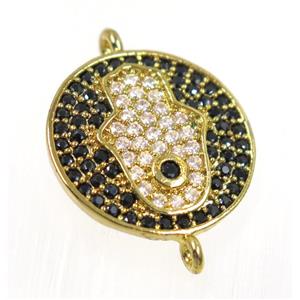 copper Hamsahand connector paved zircon, gold plated, approx 18mm dia [FDZN2175]