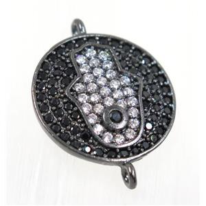 copper Hamsahand connector paved zircon, black plated, approx 18mm dia [FDZN2176]