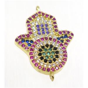 copper Hamsahand connector paved zircon, gold plated, approx 16x18mm [FDZN2180]