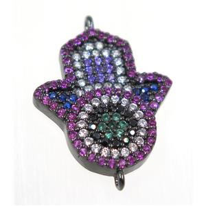 copper Hamsahand connector paved zircon, black plated, approx 16x18mm [FDZN2181]