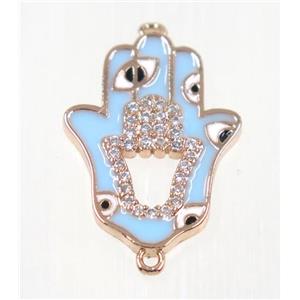 copper Hamsahand connector paved zircon with evil eye, rose gold, approx 14x20mm [FDZN2186]