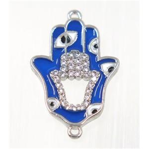 copper Hamsahand connector paved zircon with evil eye, platinum plated, approx 14x20mm [FDZN2189]