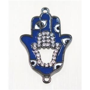 copper Hamsahand connector paved zircon with evil eye, black plated, approx 14x20mm [FDZN2190]