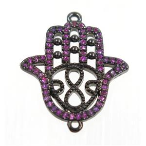copper Hamsahand connector paved zircon, black plated, approx 18x20mm [FDZN2195]