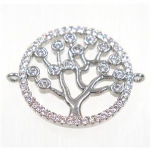 copper Tree Of Life connector paved zircon, platinum plated, approx 18mm dia [FDZN2198]
