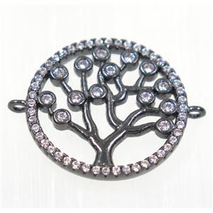 copper Tree Of Life connector paved zircon, black plated, approx 18mm dia [FDZN2200]