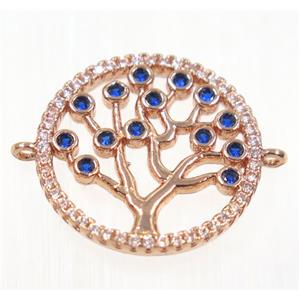 copper Tree Of Life connector paved zircon, rose gold, approx 18mm dia [FDZN2202]
