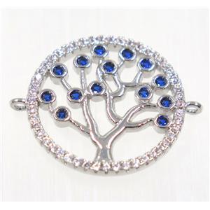 copper Tree Of Life connector paved zircon, platinum plated, approx 18mm dia [FDZN2203]