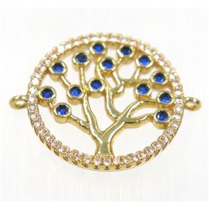 copper Tree Of Life connector paved zircon, gold plated, approx 18mm dia [FDZN2204]